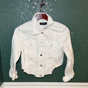 Black Label C'Est Toi Women's Cropped Distressed Denim Jacket Size Small White